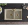Mexen Tomas évier en granit à 2 bacs 800 x 500 mm, beige, siphon doré - 6516802000-69-G