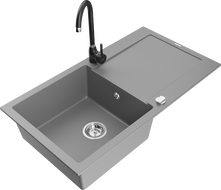 Mexen Leo évier en granit à 1 bac avec égouttoir et robinet de cuisine Telma, gris - 6501-71-670200-70