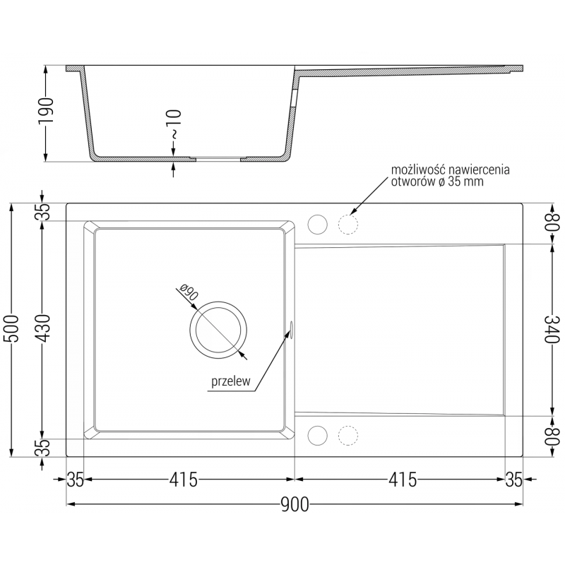 Mexen Leo évier en granit 1 bac avec égouttoir et robinet de cuisine Telma, noir/argenté métallisé - 6501-73-670200-50
