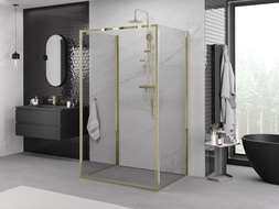 Mexen Exo-BR 3S cabine de douche 3 parois pivotante 100 x 110 cm, transparente, dorée - 8181-100-110-50-00-3S