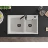 Mexen Tomas évier granit 2 bacs 800 x 500 mm, blanc, siphon noir - 6516802000-20-B