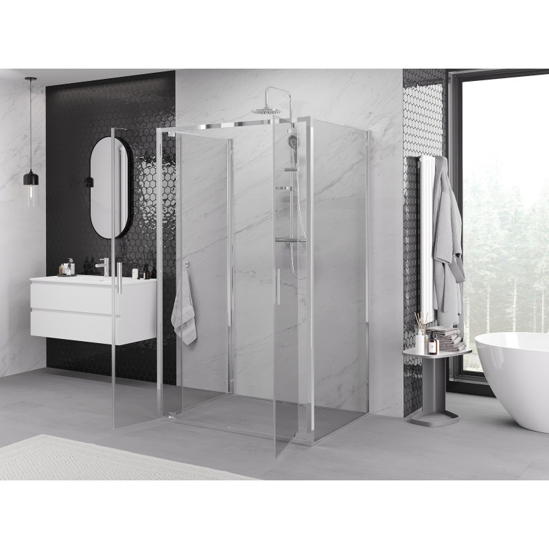 Mexen Exo-BR Duo 3S cabine de douche à 3 panneaux battants 90 x 75 cm, transparent, chrome - 8182-090-075-01-00-3S