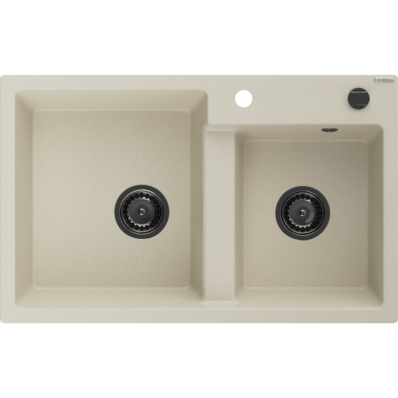 Mexen Tomas évier en granit à 2 bacs 800 x 500 mm, beige, siphon noir - 6516802000-69-B