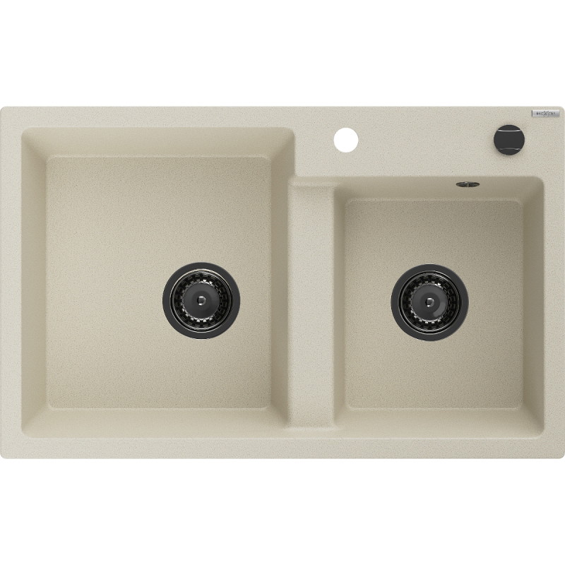 Mexen Tomas évier granit 2 bacs 800 x 500 mm, beige, siphon noir - 6516802000-69-B