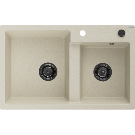 Mexen Tomas évier granit 2 bacs 800 x 500 mm, beige, siphon noir - 6516802000-69-B
