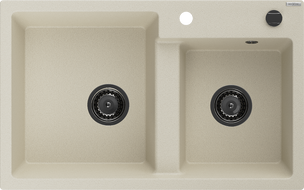 Mexen Tomas évier granit 2 bacs 800 x 500 mm, beige, siphon noir - 6516802000-69-B
