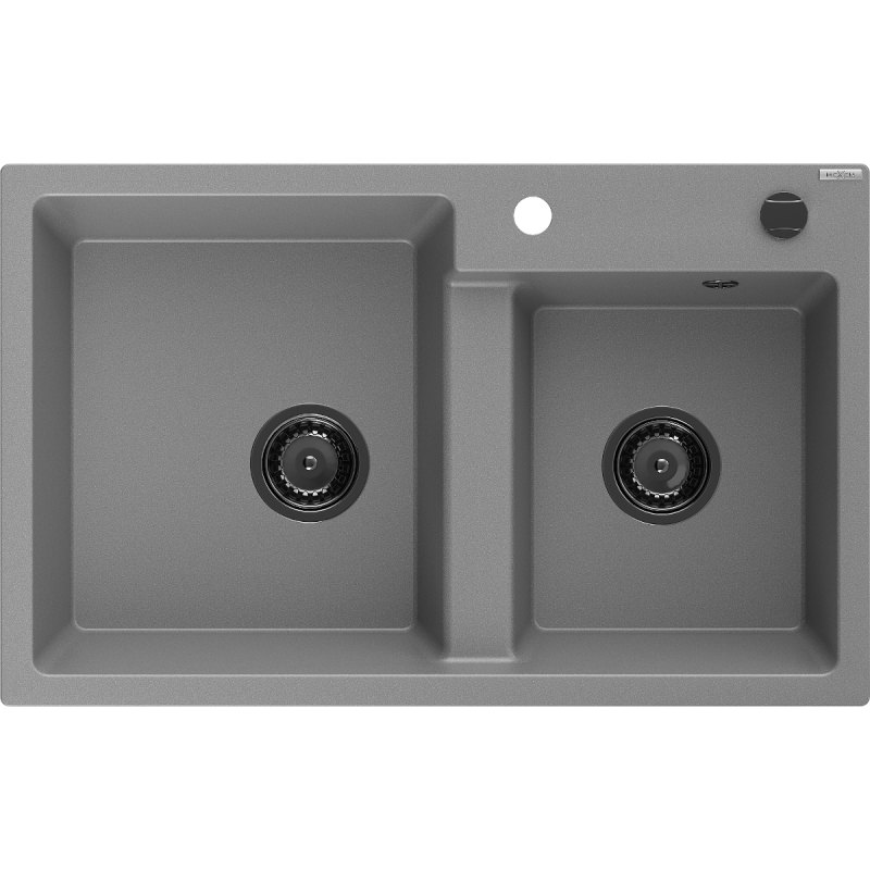 Mexen Tomas évier granit 2 bacs 800 x 500 mm, gris, siphon noir - 6516802000-71-B