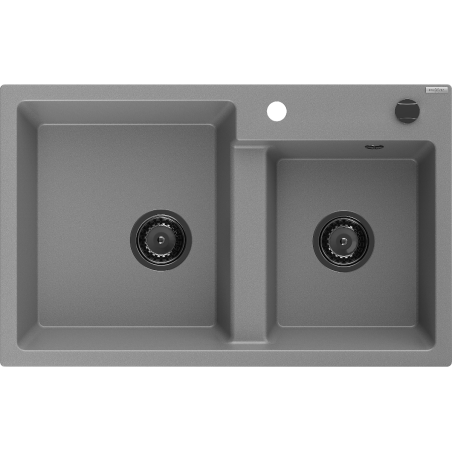 Mexen Tomas évier granit 2 bacs 800 x 500 mm, gris, siphon noir - 6516802000-71-B