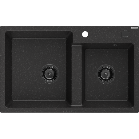 Mexen Tomas évier en granit 2 bacs 800 x 500 mm, noir/argent métallisé, siphon noir - 6516802000-73-B