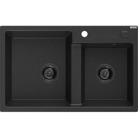 Mexen Tomas évier en granit 2 bacs 800 x 500 mm, noir/métallisé argent, siphon noir - 6516802000-73-B
