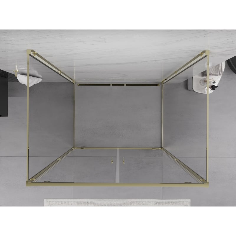 Mexen Exo-3S cabine de douche à 3 pans avec porte pivotante 90 x 70 cm, transparent, dorée - 8182-090-070-50-00-3S