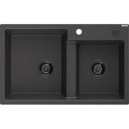 Mexen Tomas évier en granit 2 bacs 800 x 500 mm, noir moucheté, siphon noir - 6516802000-76-B