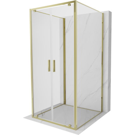 Mexen Exo-3S cabine de douche 3 parois battante 90 x 90 cm, transparent, dorée - 8182-090-090-50-00-3S