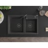 Mexen Tomas évier en granit 2 bacs 800 x 500 mm, noir moucheté, siphon noir - 6516802000-76-B