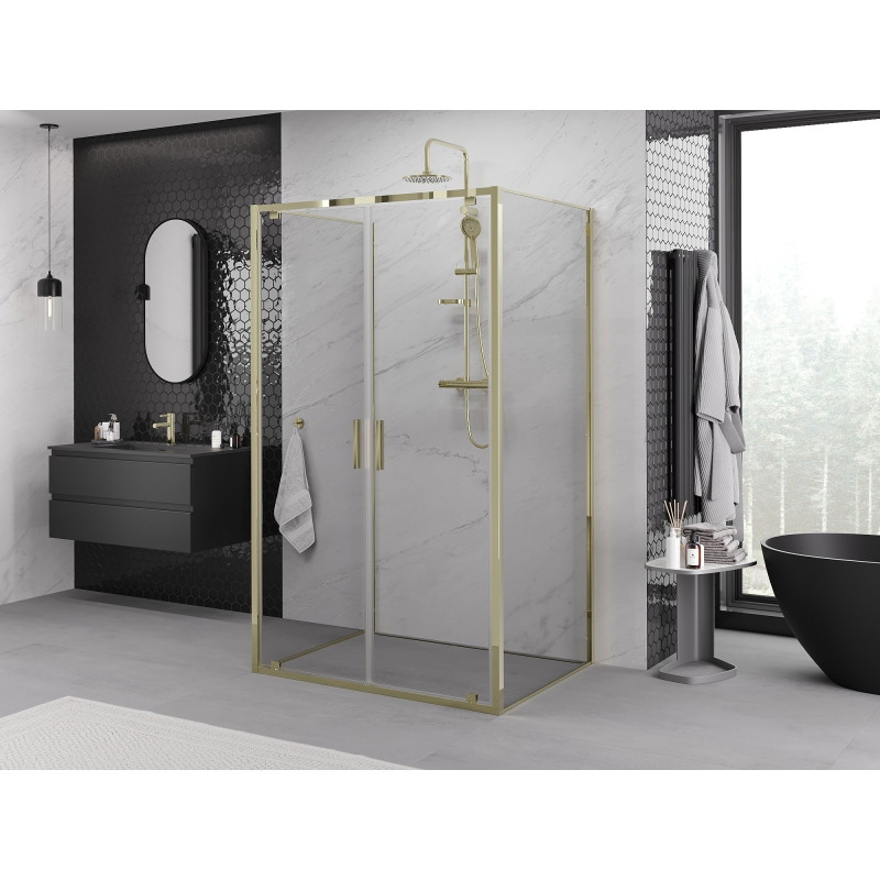 Mexen Exo-BR Duo 3S cabine de douche pliable à 3 parois 90 x 100 cm, transparent, dorée - 8182-090-100-50-00-3S