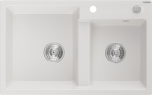 Mexen Tomas évier de cuisine en granit 2 bacs 800 x 500 mm, blanc, siphon chromé - 6516802000-20