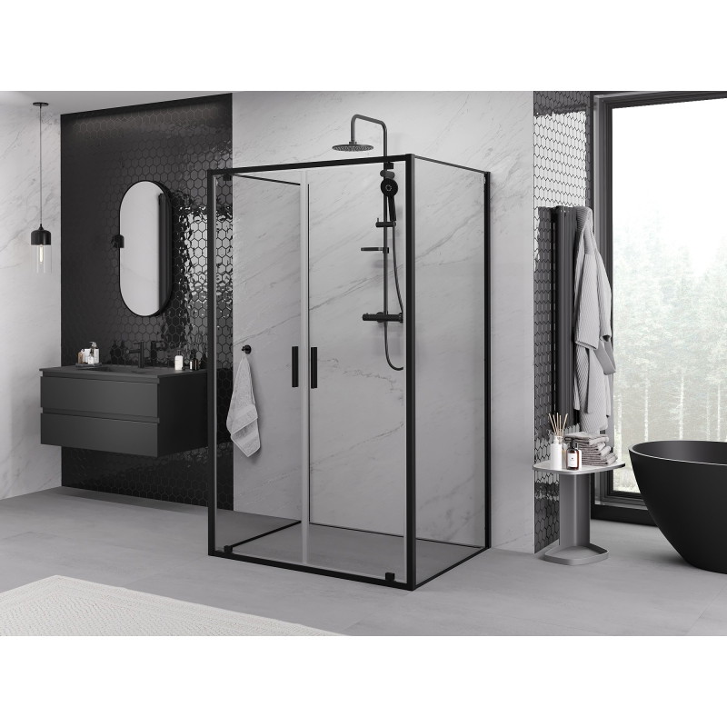 Mexen Exo-BR Duo 3S cabine de douche à 3 murs battants 90 x 75 cm, transparent, noir - 8182-090-075-70-00-3S
