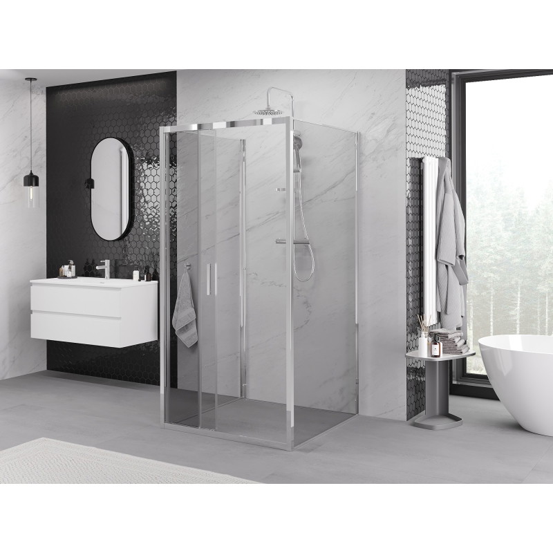 Mexen Exo-3S 3S cabine de douche 3-parois coulissante 80 x 80 cm, transparent, chrome - 8153-080-080-01-00-3S