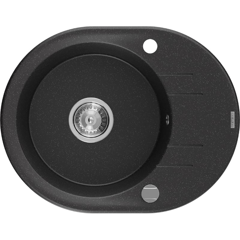 Mexen Kevin évier en granit 1 bac avec égouttoir 586 x 458 mm, noir/métallique argent, siphon chromé - 6517581005-73