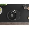 Mexen Kevin évier en granit 1 bac avec égouttoir 586 x 458 mm, noir/métallisé argent, siphon chromé - 6517581005-73