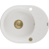 Mexen Kevin Évier en granit à 1 bac avec égouttoir 586 x 458 mm, blanc, siphon doré - 6517581005-20-G