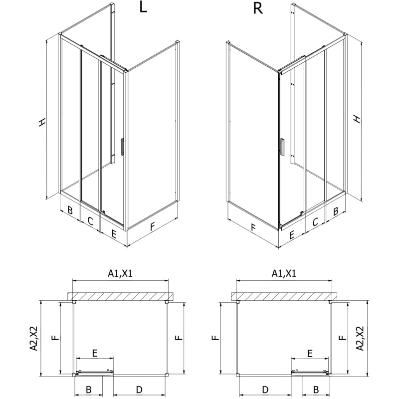 Mexen Exo-3S cabine de douche 3 parois coulissante 85 x 85 cm, transparent, noir - 8153-085-085-70-00-3S