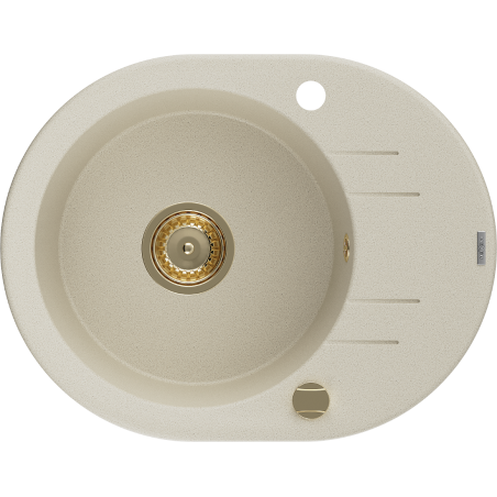 Mexen Kevin évier en granit à 1 bac avec égouttoir 586 x 458 mm, beige, siphon doré - 6517581005-69-G