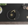 Mexen Kevin évier de cuisine en granit 1 bac avec égouttoir 586 x 458 mm, noir/argent métallique, siphon doré - 6517581005-73-G