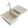 Mexen Matias évier en granit 1,5 cuve avec égouttoir et robinet de cuisine Telma, beige - 6502-69-670200-00