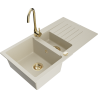 Mexen Matias évier en granit 1,5 bac avec égouttoir et robinet de cuisine Telma, beige - 6502-69-670200-50