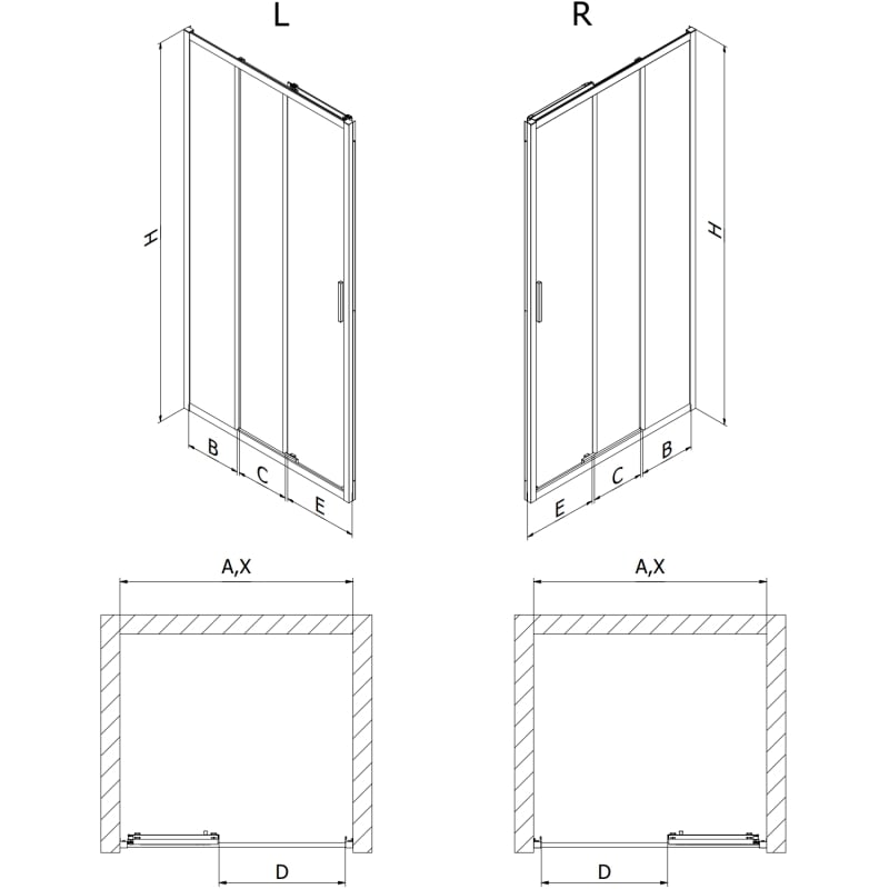 Mexen Exo-3S porte de douche coulissante 100 cm, transparente, noire - 8153-100-000-70-00