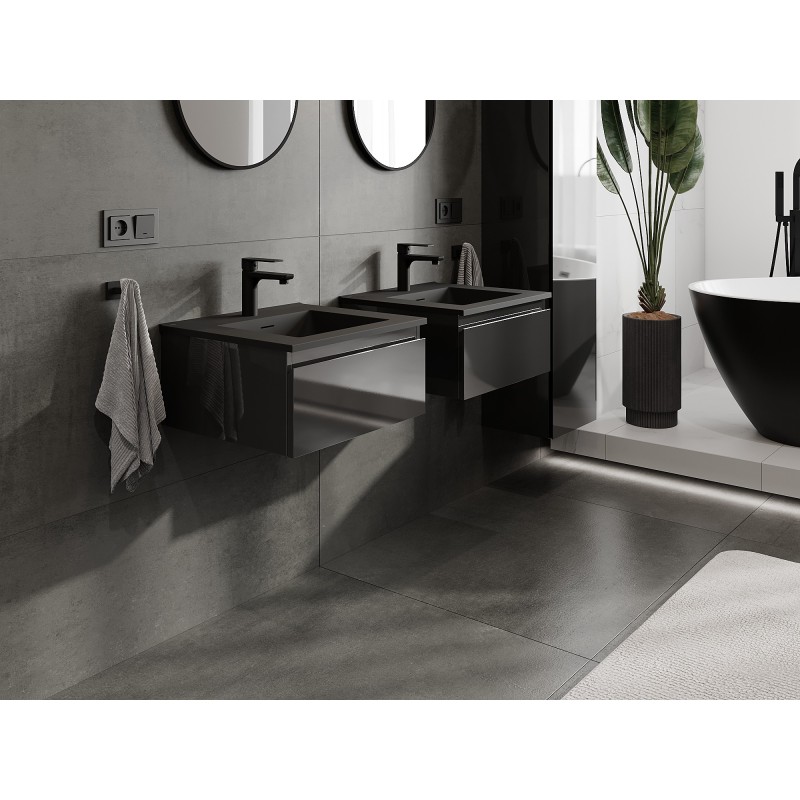 Mexen Orio armoire de salle de bain 50 cm avec lavabo Otis, 1 tiroir, noir brillant/noir mat - 91A10-05023-1-BF70-W18M71