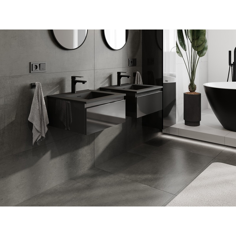 Mexen Orio armoire de salle de bains 50 cm avec lavabo Otis, 1 tiroir, noir brillant/noir mat - 91A10-05023-1-BF70-W18M71