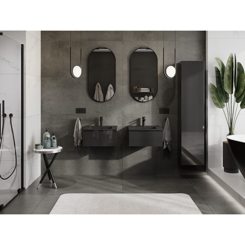 Mexen Orio armoire de salle de bain 50 cm avec lavabo Otis, 1 tiroir, noir brillant/noir mat - 91A10-05023-1-BF70-W18M71