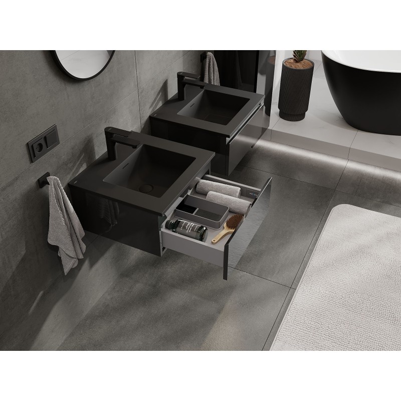 Mexen Orio armoire de salle de bain 50 cm avec lavabo Otis, 1 tiroir, noir brillant/noir mat - 91A10-05023-1-BF70-W18M71