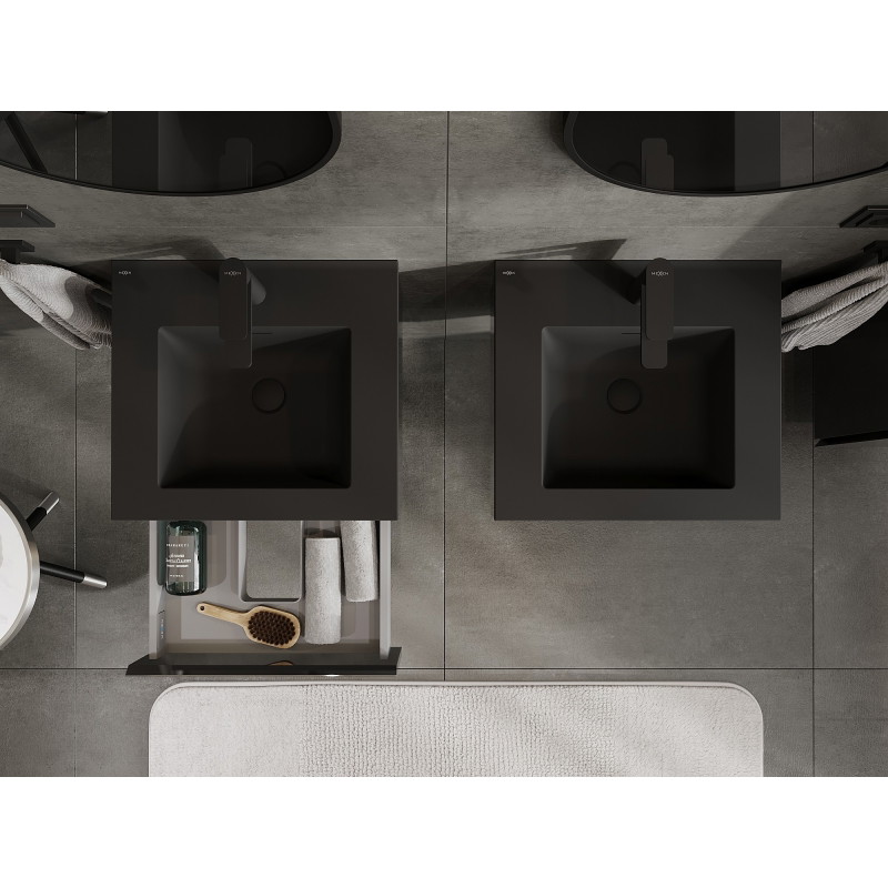 Mexen Orio armoire de salle de bains 50 cm avec lavabo Otis, 1 tiroir, noir brillant/noir mat - 91A10-05023-1-BF70-W18M71