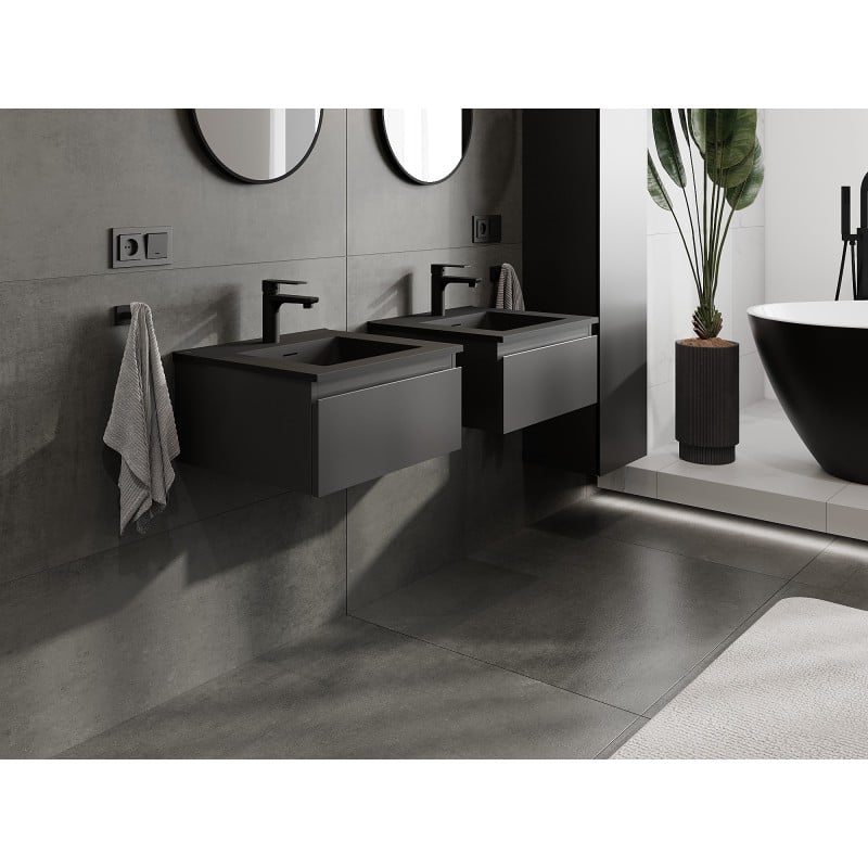 Mexen Orio armoire de salle de bain 50 cm avec lavabo Otis, 1 tiroir, noir mat - 91A10-05023-1-BF71-W18M71