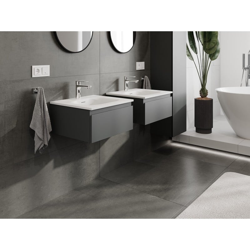 Mexen Orio armoire de salle de bain 50 cm avec lavabo Vela, 1 tiroir, graphite mat/blanc mat - 91A10-05023-1-BF66-W23M01
