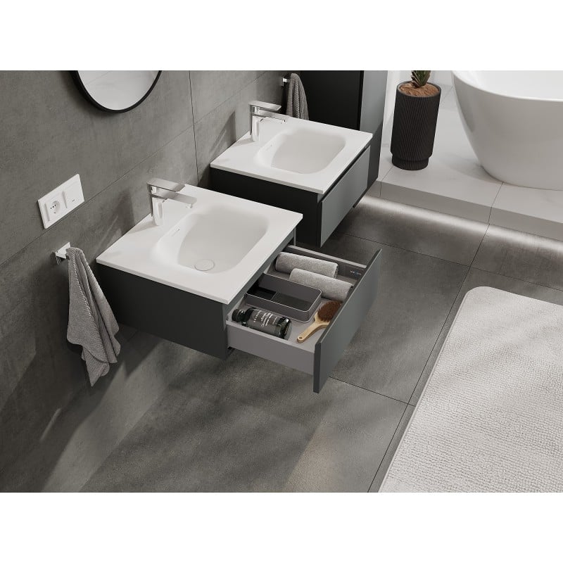 Mexen Orio armoire de salle de bain 50 cm avec lavabo Vela, 1 tiroir, graphite mat/blanc mat - 91A10-05023-1-BF66-W23M01