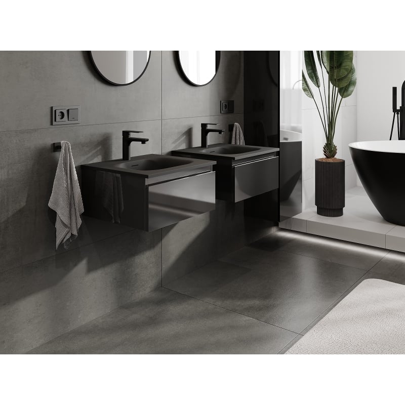 Mexen Orio armoire de salle de bain 50 cm avec lavabo Vela, 1 tiroir, noir brillant/noir mat - 91A10-05023-1-BF70-W23M71