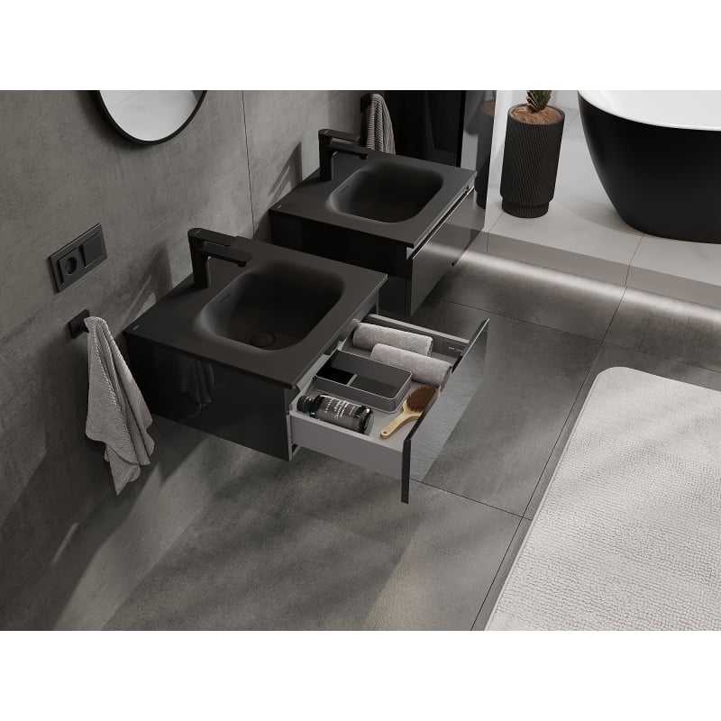 Mexen Orio armoire de salle de bain 50 cm avec lavabo Vela, 1 tiroir, noir brillant/noir mat - 91A10-05023-1-BF70-W23M71