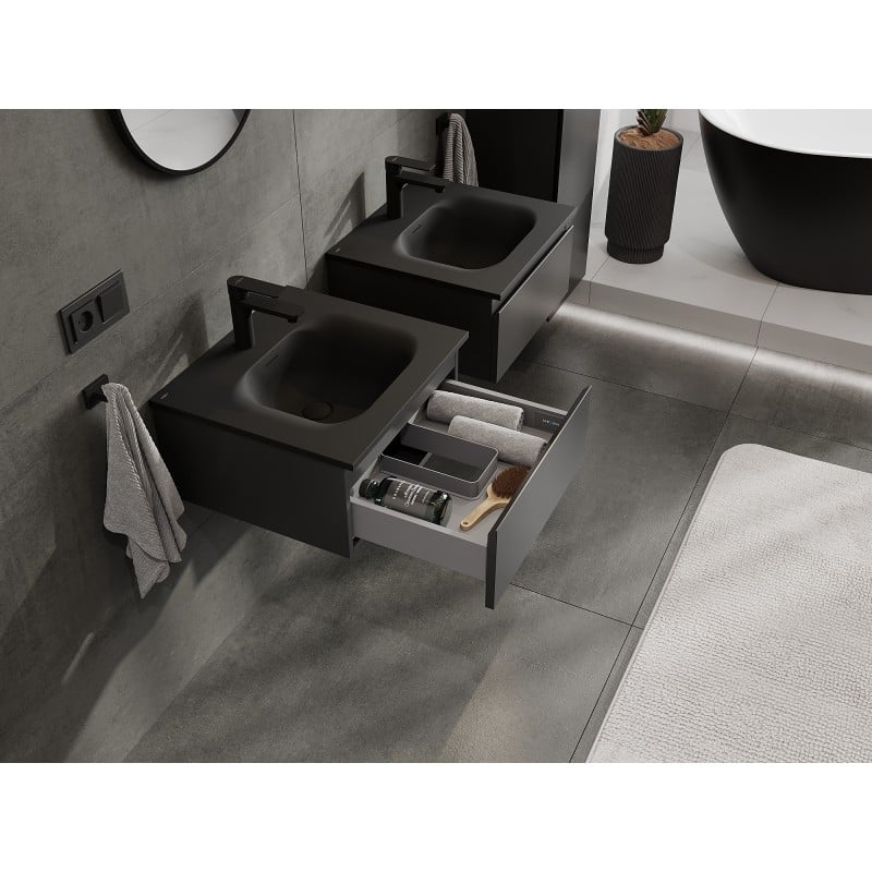 Mexen Orio meuble de salle de bain 50 cm avec lavabo Vela, 1 tiroir, noir mat - 91A10-05023-1-BF71-W23M71