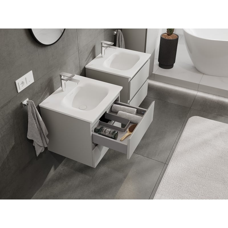 Mexen Orio armoire de salle de bain 50 cm avec lavabo Vela, 2 tiroirs, gris mat/blanc mat - 91A10-05047-2-BFF62-W23M01