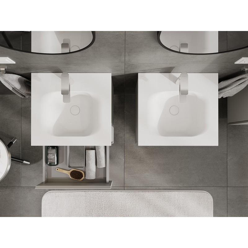 Mexen Orio armoire de salle de bain 50 cm avec lavabo Vela, 2 tiroirs, gris mat/blanc mat - 91A10-05047-2-BFF62-W23M01