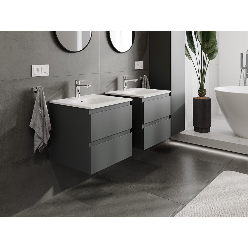 Mexen Orio armoire de salle de bains 50 cm avec lavabo Vela, 2 tiroirs, graphite mat/blanc mat - 91A10-05047-2-BFF66-W23M01