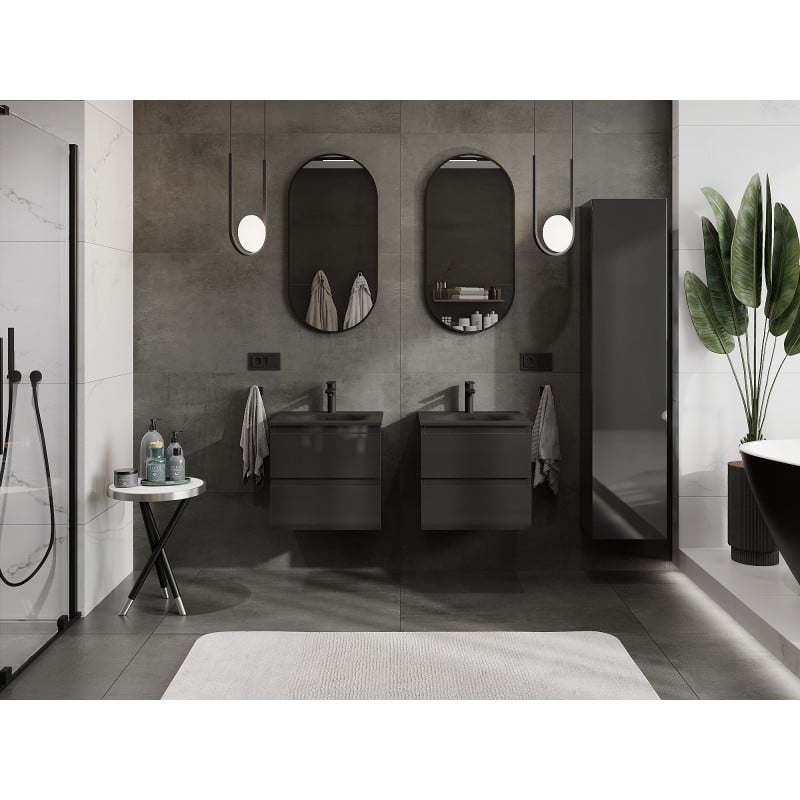 Mexen Orio armoire de salle de bain 50 cm avec lavabo Vela, 2 tiroirs, noir brillant/noir mat - 91A10-05047-2-BFF70-W23M71