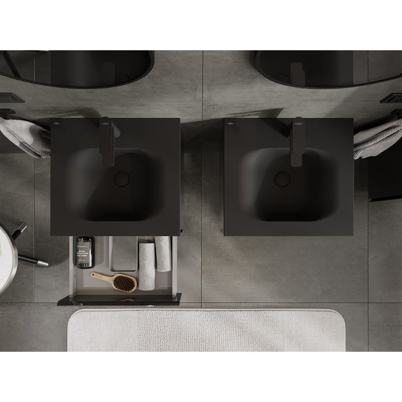 Mexen Orio armoire de salle de bain 50 cm avec lavabo Vela, 2 tiroirs, noir brillant/noir mat - 91A10-05047-2-BFF70-W23M71