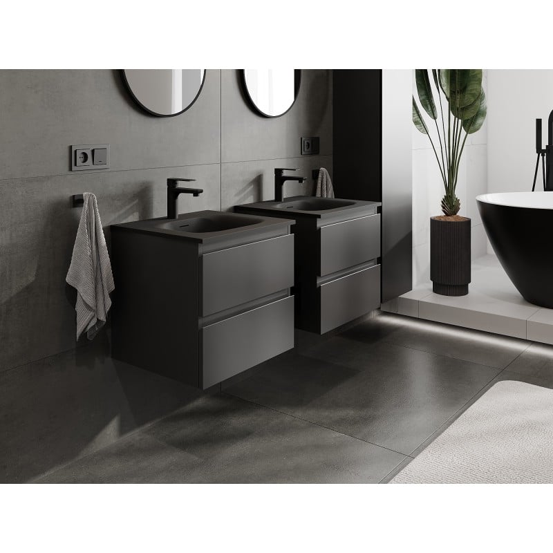 Mexen Orio armoire de salle de bain 50 cm avec lavabo Vela, 2 tiroirs, noir mat - 91A10-05047-2-BFF71-W23M71