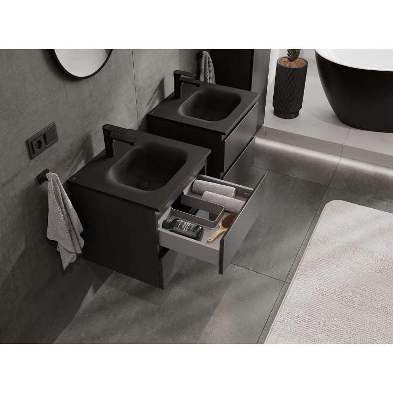 Mexen Orio armoire de salle de bain 50 cm avec lavabo Vela, 2 tiroirs, noir mat - 91A10-05047-2-BFF71-W23M71