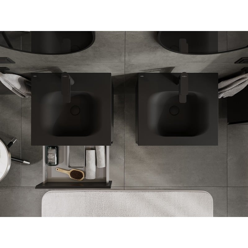 Mexen Orio armoire de salle de bain 50 cm avec lavabo Vela, 2 tiroirs, noir mat - 91A10-05047-2-BFF71-W23M71